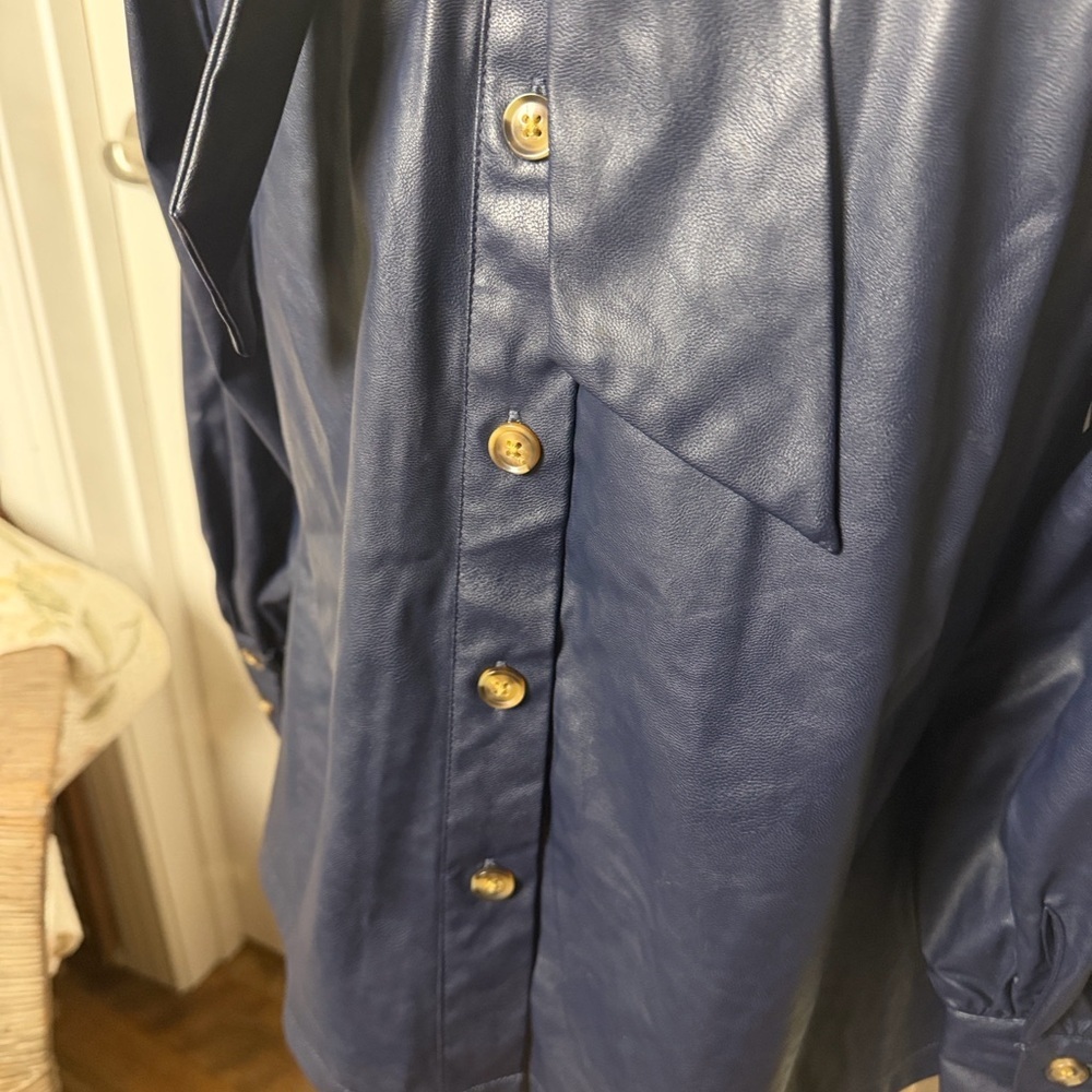 Rachel Comey Maritime Blue
Navy Long Sleeve Faux Leather
Button & Tie Back Top - Picture 6 of 10